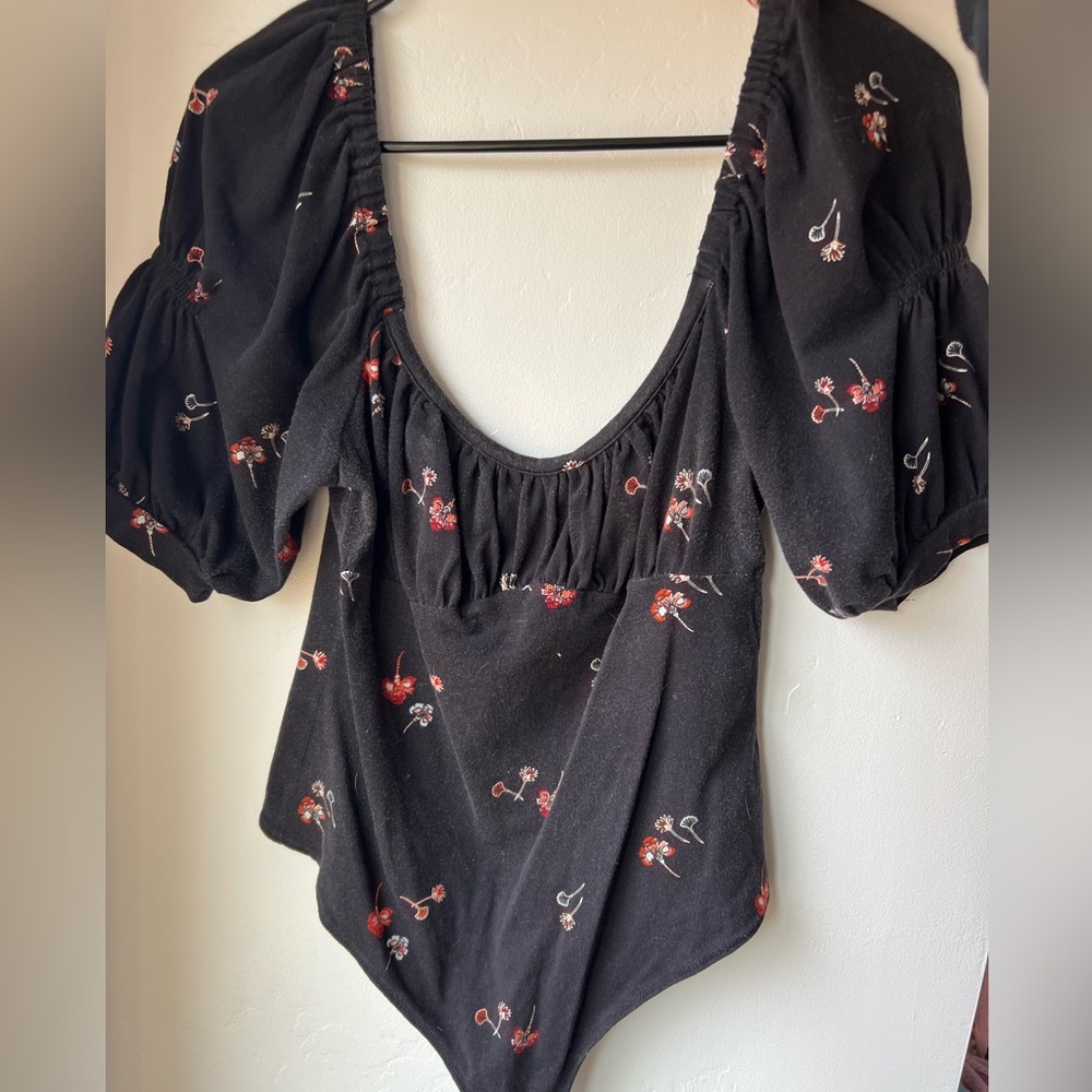 Intimately x Free People black floral body suit size small
